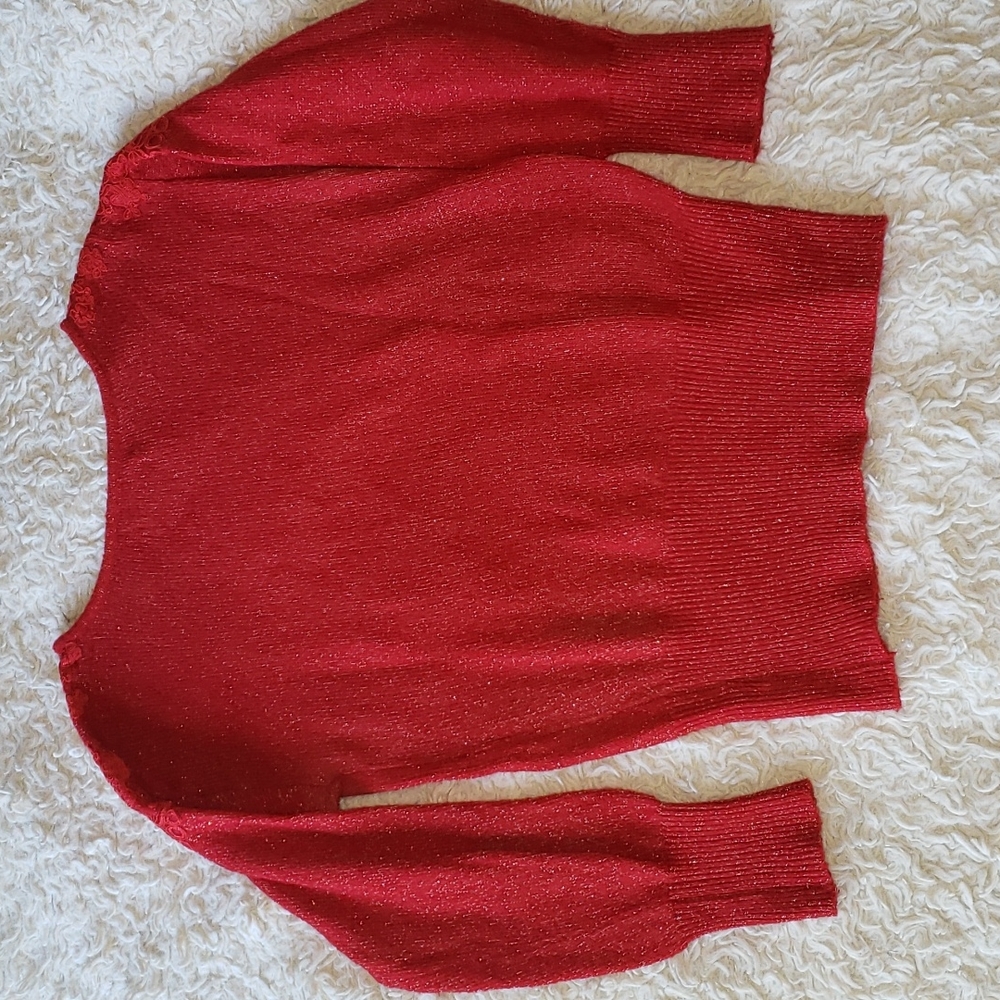Elle Pullover Red Sweater Silver Sparkles Small - Picture 4 of 12
